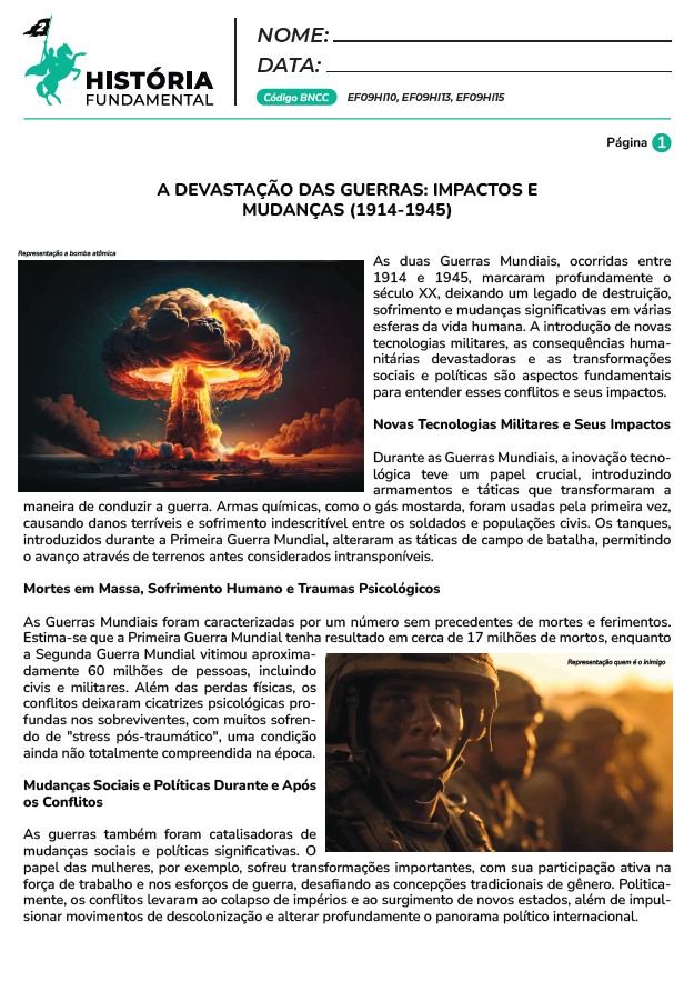 Atividades de história fundamental 2 de acordo com a BNCC em PDF para imprimir - do 6° ao 9° ano