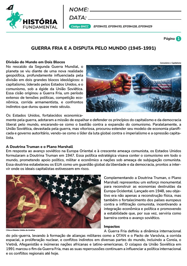 Atividades de história fundamental 2 de acordo com a BNCC em PDF para imprimir - do 6° ao 9° ano